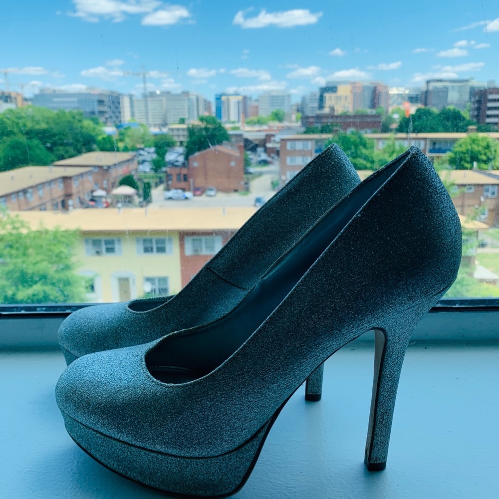 Silver sparkle heels